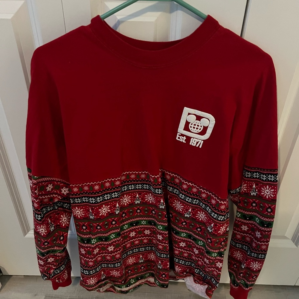 Disney Red and White Crewneck Sweater with Nordic Pattern